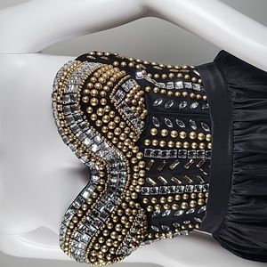 BEBE beaded gown with crystal